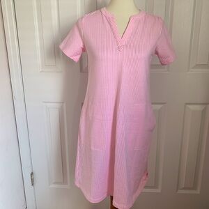 Isaac Mizrahi Live! Shift Dress Pink White Striped Short Sleeve Tunic Dress  XXS